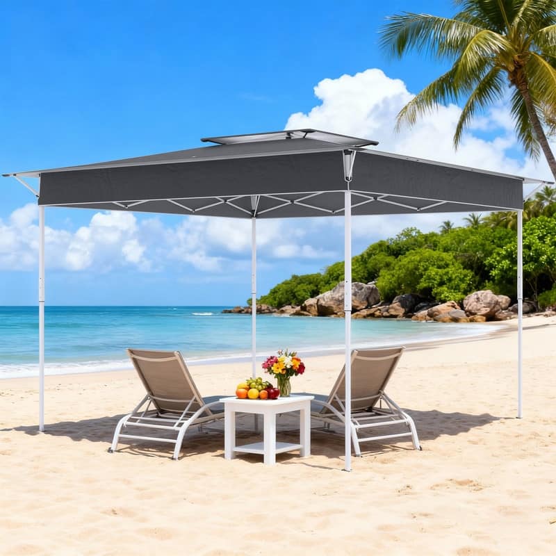 11x11 Pop Up Canopy Tent with Center Lock, UPF 50+ Outdoor Shade, Easy Up Patio Tent for Parties & Camping, Includes Rolling Bag - Grey