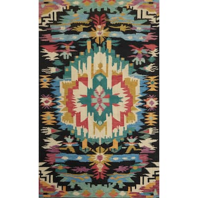 Hand Woven Oriental 100% Wool Carpet Southwestern Tribal Multi-Colored Kilim Area Rug - 8' 6'' X 5' 8''