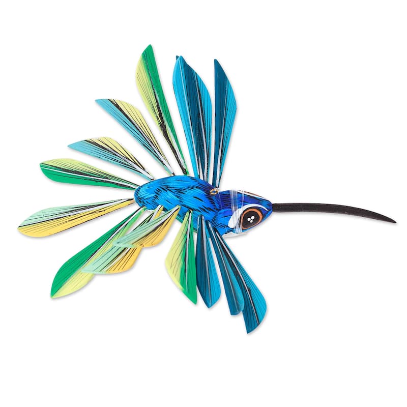 Novica Handmade Cheerful Hummingbird Wood Hanging Alebrije Sculpture