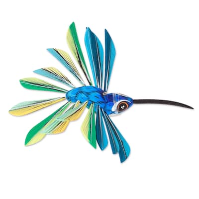 Novica Handmade Cheerful Hummingbird Wood Hanging Alebrije Sculpture