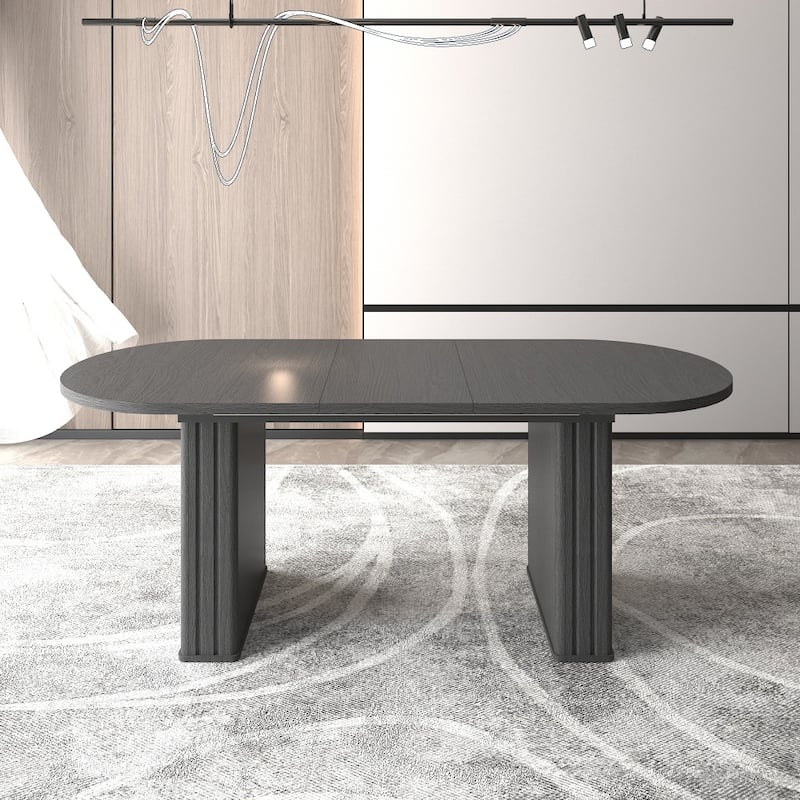 Oval Kitchen Extendable Dining Table with Wooden Strip Base