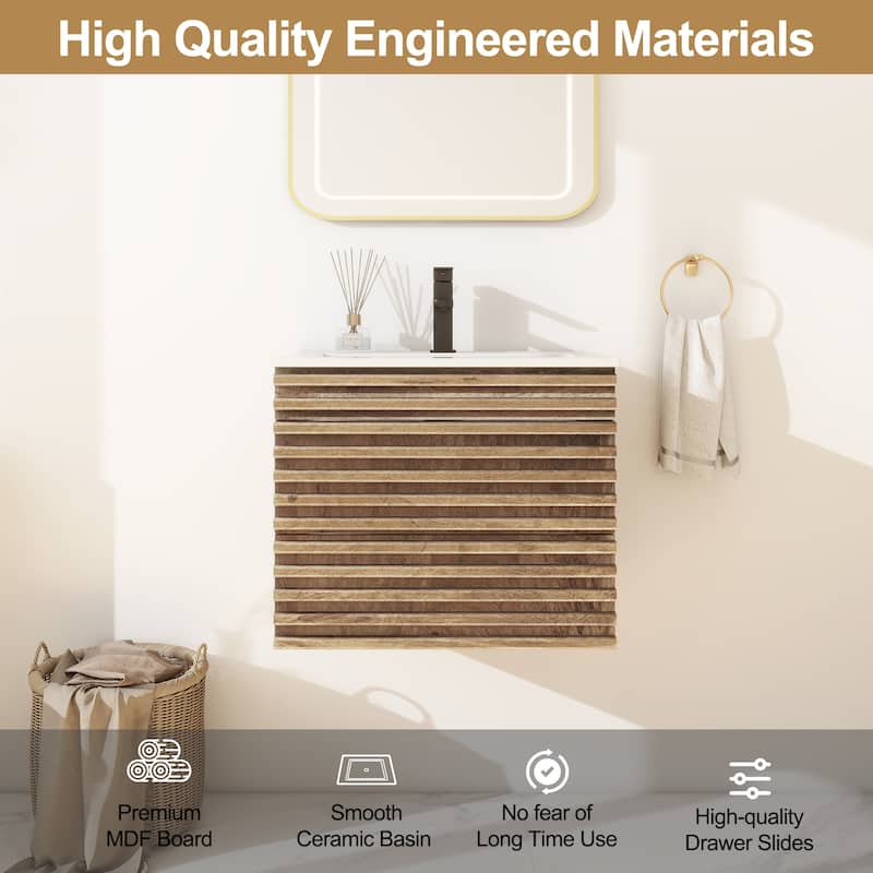 Wall Mounted Bathroom Vanity Set W/ Drop in Sink Mid-Century Cabinet Set