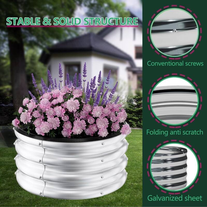 3 PCS Round Galvanized Raised Garden Beds Outdoor for Flower Herb Vegetable