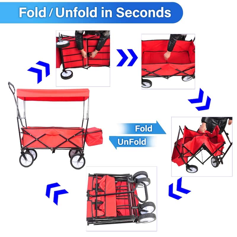 Folding Steel Large Capacity Wagon Garden Cart Shopping Beach Cart