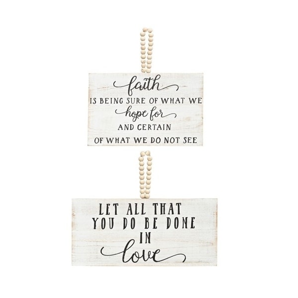 Set of 2 White Love and Faith Wall Decorations with Wooden Rope 12.5” - N/A