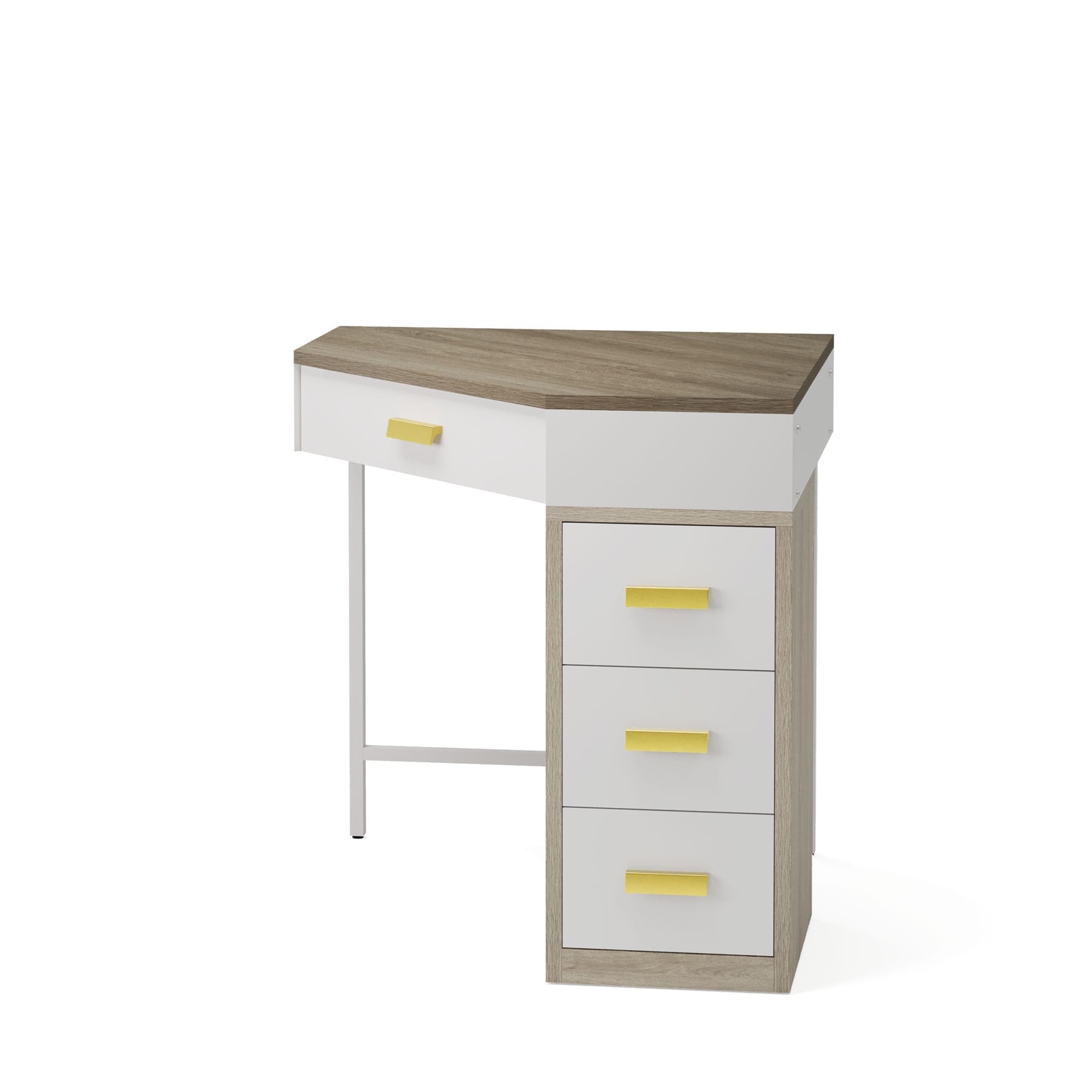 Wood & Metal Corner Vanity Desk with 4 Drawers