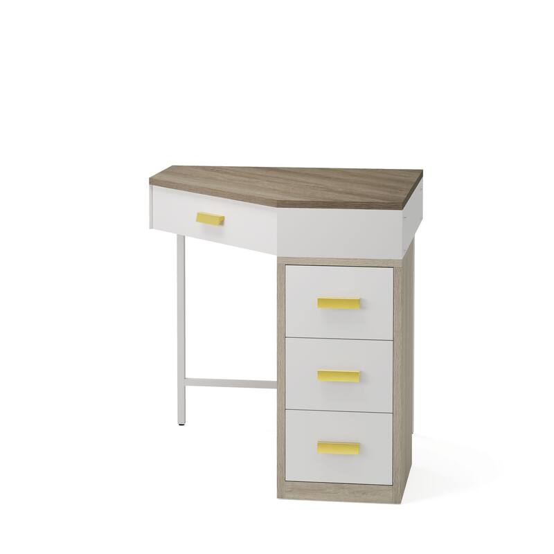 Wood/ Metal Corner Vanity Desk Small Dressing Table with 4 Drawers