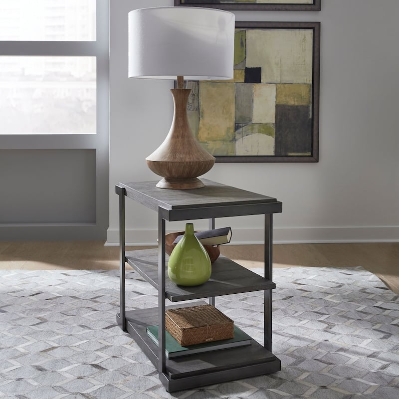 Modern View Gauntlet Gray Tiered End Table - Wood and Metal