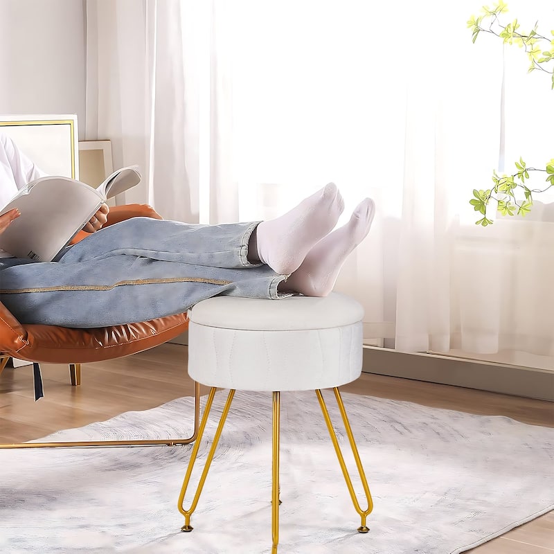 VECELO Multi-Functional Velvet Vanity Stool Chairs 18.5"H Tufted Small Stools with Metal Legs Modern Storage Footstool Ottomans
