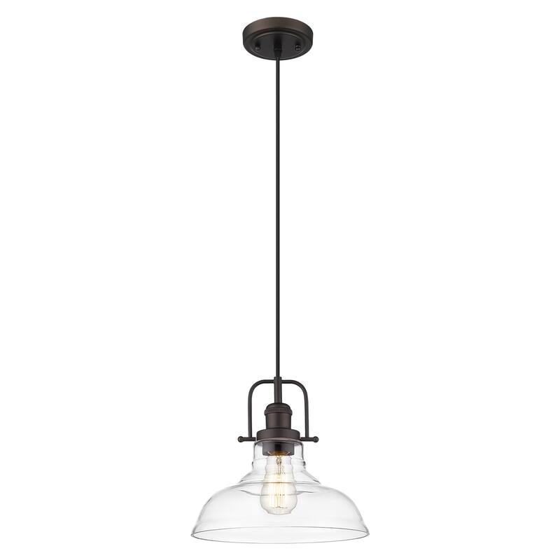 Clear Glass Dome Pendant Light Farmhouse Style - Oil-rubbed Bronze