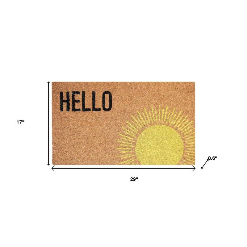HomeRoots 17" X 29" Brown Yellow And Black Sunny Hello Outdoor Coir Door Mat - 17.00' X '29.00