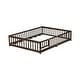 preview thumbnail 8 of 7, Grey Queen Size Wooden Floor Bed with Fence, Door, Rubber Safety Guardrails