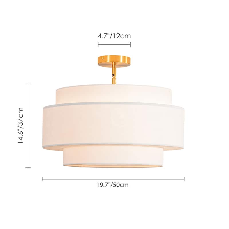 5-Light Modern Minimalist Neutral Fabric & Metal Drum Flush Mount Ceiling Light for Living Room - 5 Light