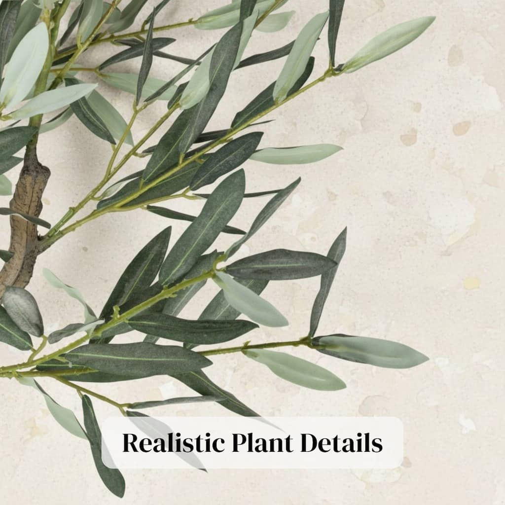 Frosted 5-Foot Premium Faux Olive Tree Indoor Artificial Lifelike Leaves, Branches, & Trunk with Black Nursery Pot