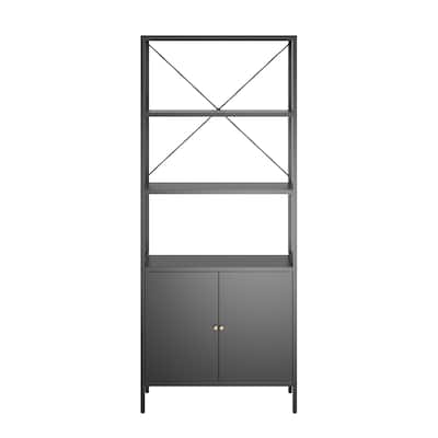 Benson 71.25-inch Black Two Door Metal Storage Cabinet with Open and Closed Shelving - 71.25