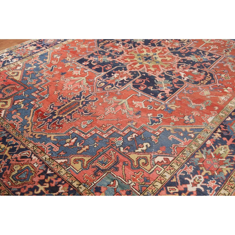 Vegetable Dye Heriz Serapi Persian Antique Rug Handmade Wool Carpet - 7'8" x 10'7"