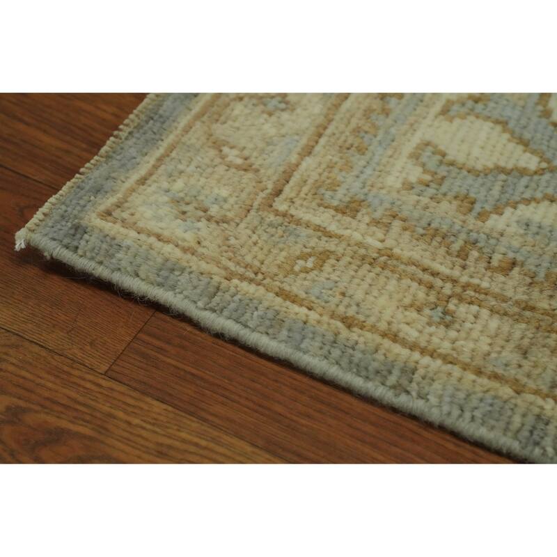 Vegetable Dye Wool Oushak Turkish Area Rug, Floral Geometric Carpet - 12' 0'' X 9' 3''