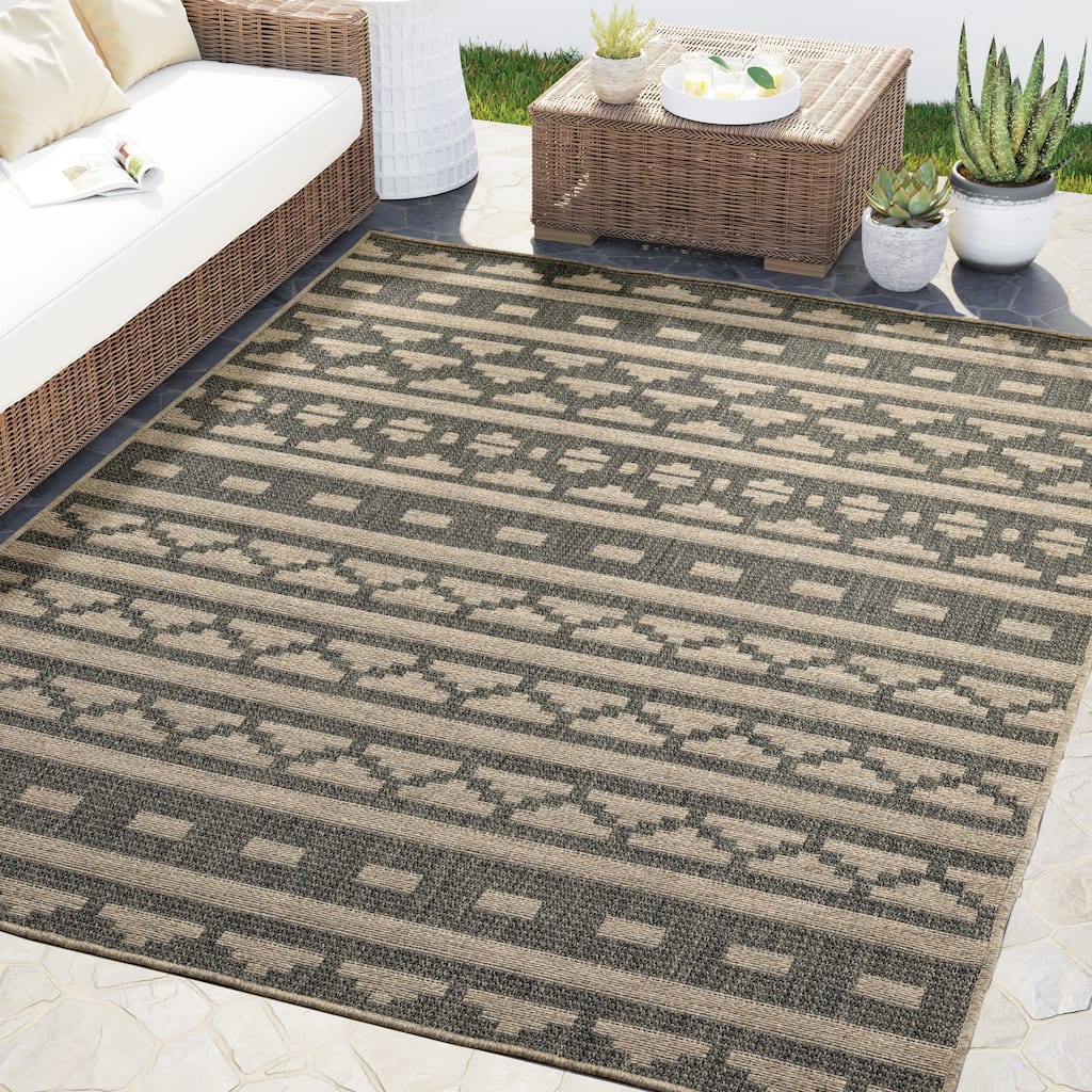 Abani Rugs Patio PAT150A Outdoor Beige Grey Tribal Area Rug