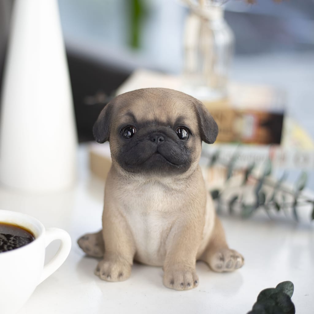SoReal Brown pug Decorative Puppy Figurine for Home & Garden Décor, Handpainted Polyresin Dog Statue
