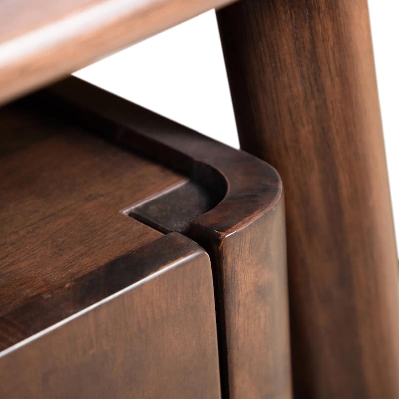 Furniture of America Abigail VI Mid-Century Modern Walnut Solid Wood Dining Server with Drawers and Shelves