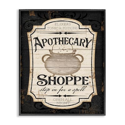 Stupell Apothecary Shoppe Spooky Halloween Sign Witch Potion Cauldron Framed Wall Art - Black