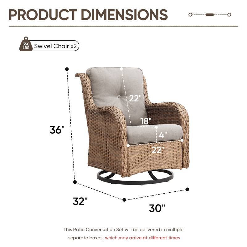 Pocassy Outdoor Wicker Glider Swivel Club Chairs (Set of 2) - Mix Grey