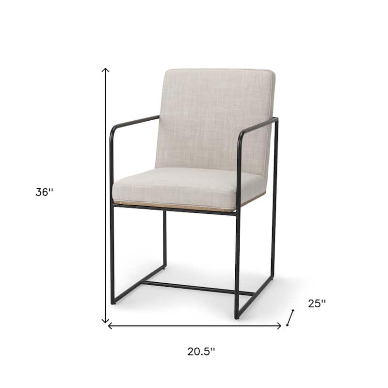 HomeRoots Beige and Black Upholstered Cushion And Metal Dining Arm Chair - 20.5 in. x 36 in. x 25 in.