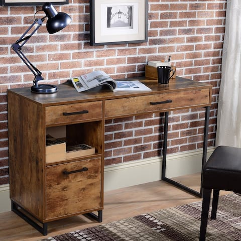 Rustic Wood Computer Desk w/ drawers