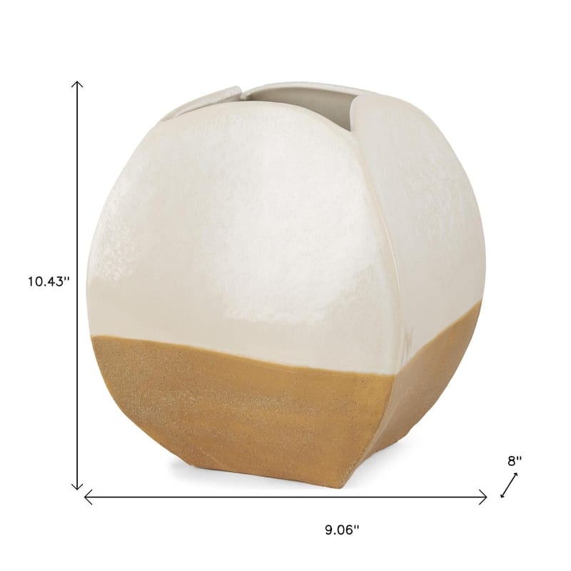10" Beige And Cream Color Block Ceramic Table Vase - 9.06
