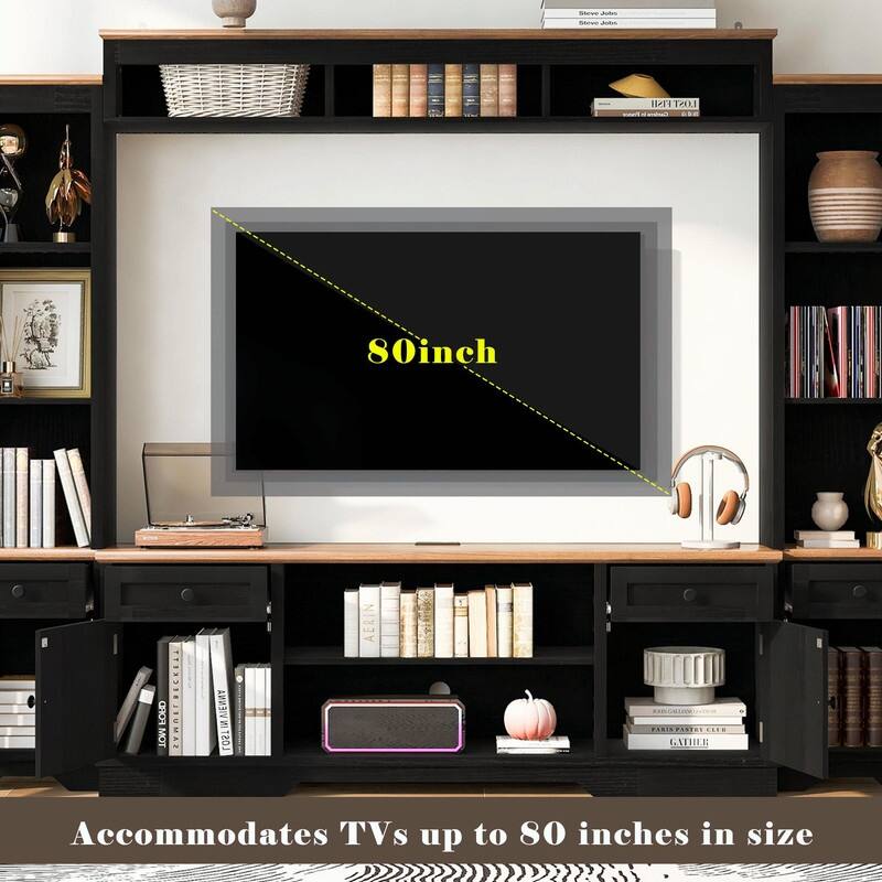 98.8" Wide Wall Unit Entertainment Center with Bookshelves for TVs up to 80"