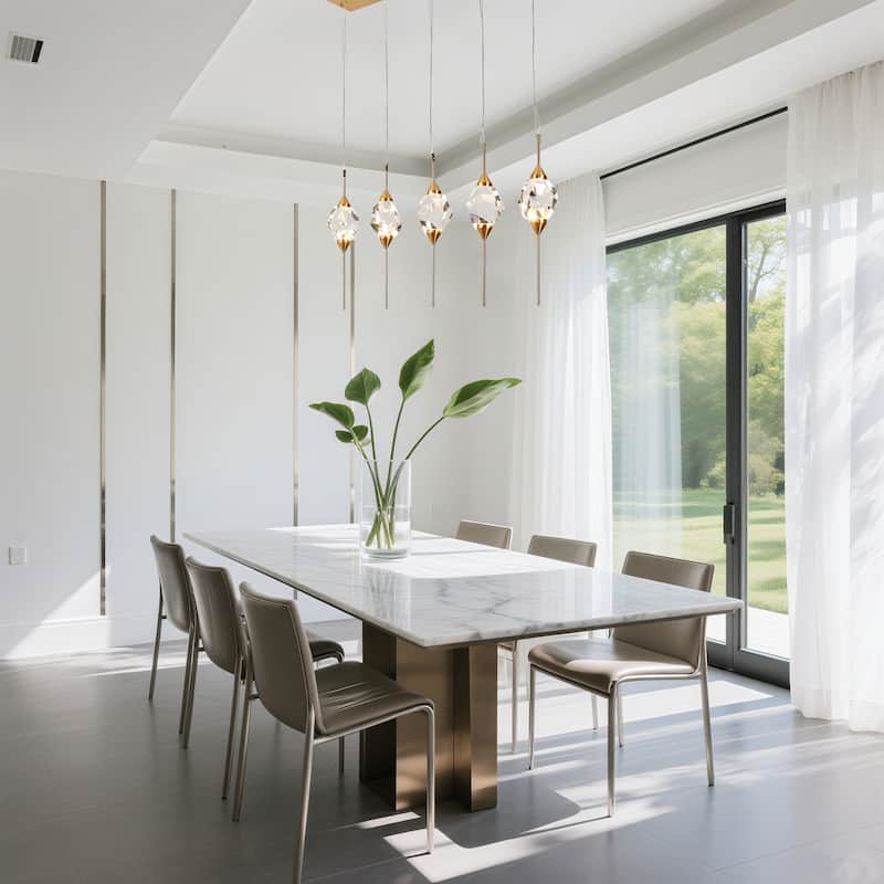 Modern Gold LED 5-Light Crystal Island Chandelier for Kitchen Island