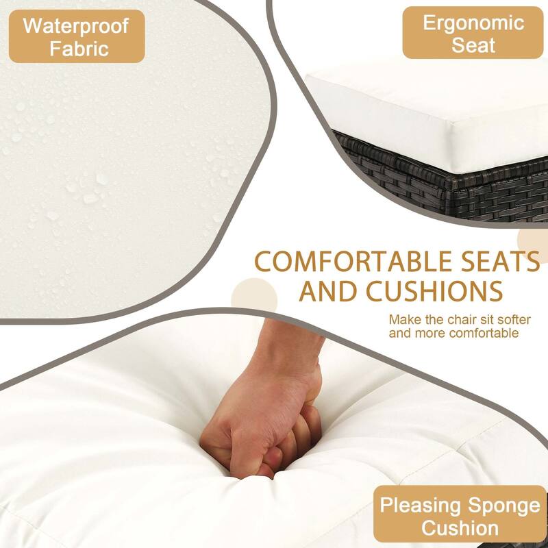 Outdoor 17.7" W Square Rattan Ottoman Patio Ottoman with Seat Cushion