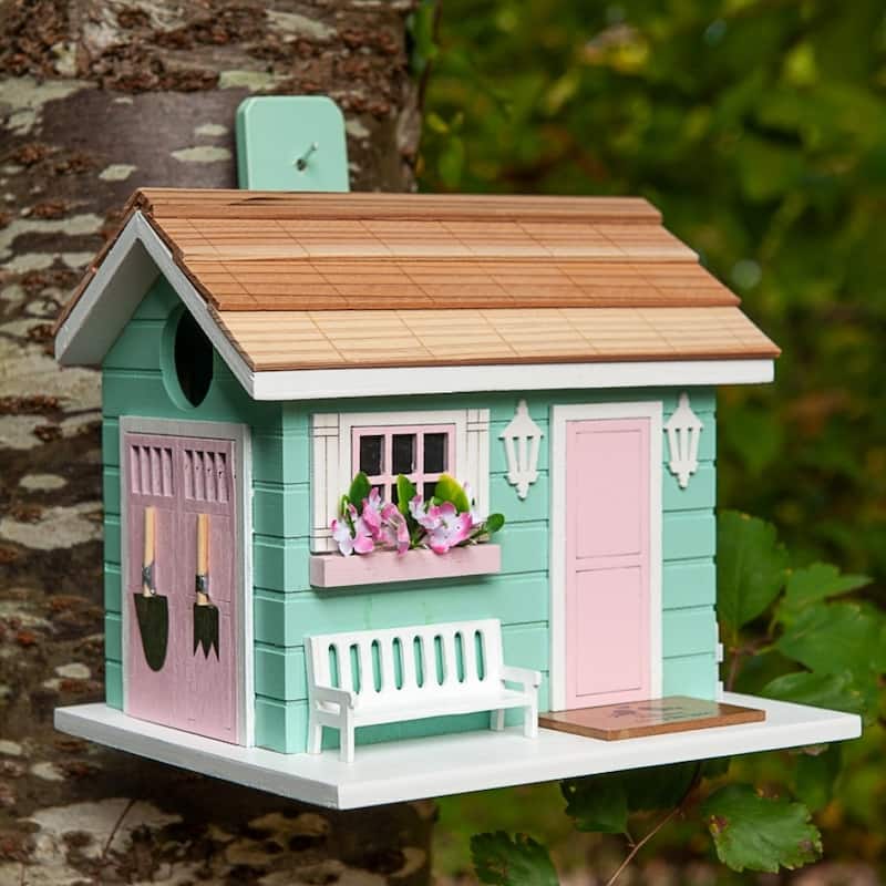 Home Bazaar 6.75" x 6.5" x 7.5" She Shed Birdhouse - Aqua - 7.5"x6.75"x6.5"