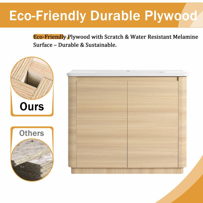 Malwee 36"/40" FreeStanding Bathroom Vanity with Sink, Floor Stand Bathroom Vanity with Soft Close Door and Adjustable Shelf