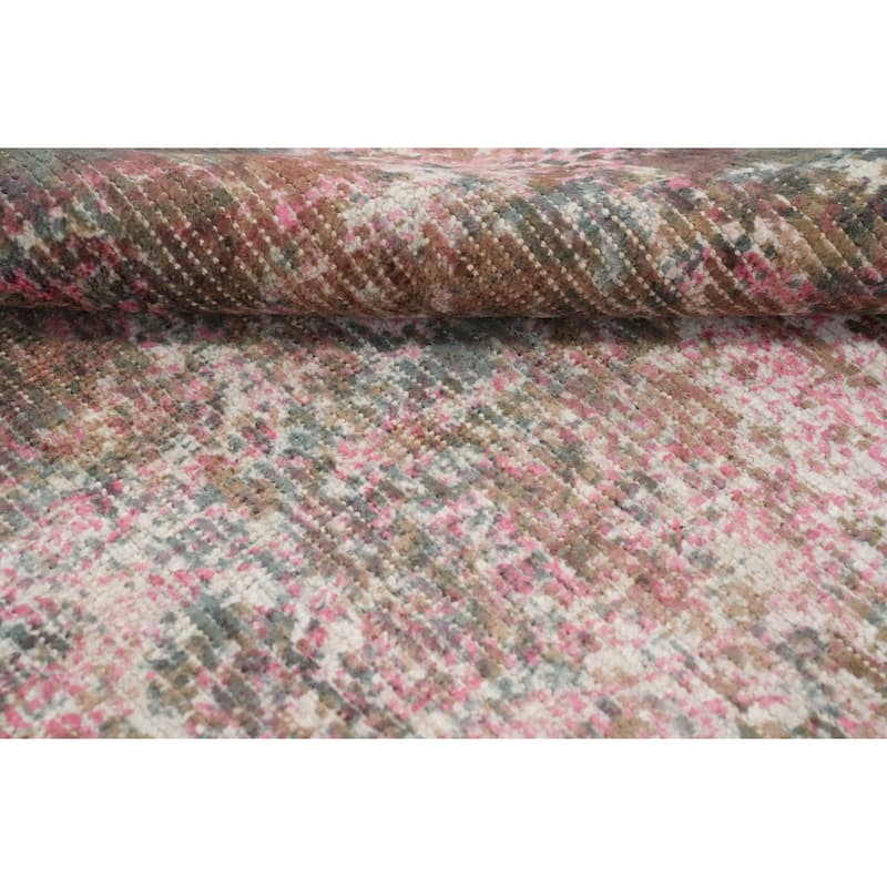 Hand Knotted Oriental Viscose Silk Carpet Modern Abstract Pink Abstract Area Rug - 7' 10'' X 5' 5''
