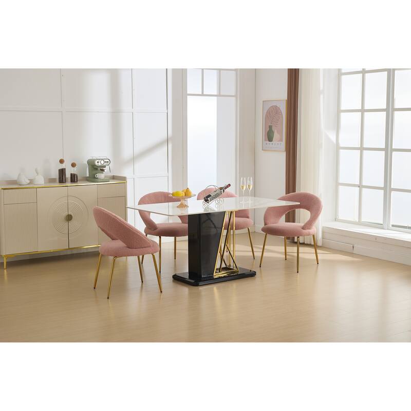 Set of 1 Dining Chairs With Curved Backrest and Golden Metal Legs