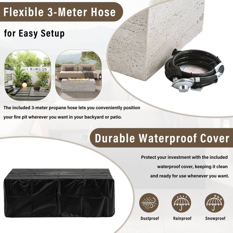 41.9" Outdoor Rectangular Propane Fire Pit 40000 BTU, Heater with Stainless Steel Burner and Free Lava Rocks, Waterproof Cover