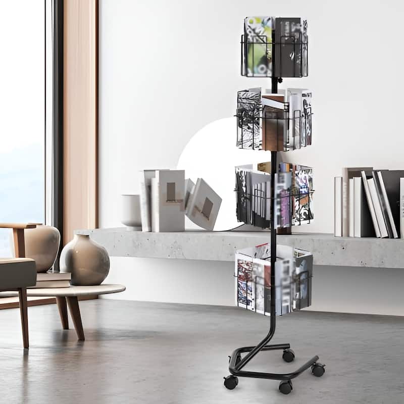 Rotating Brochure Display Rack, 4-Tier 32-Pocket Literature Stand - 16.14 x 14.96 x 61 in