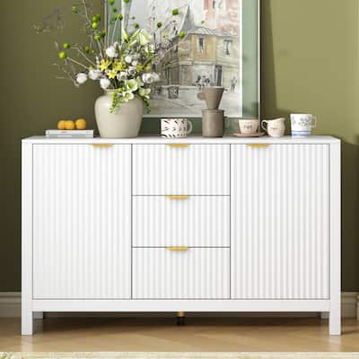 47.2''W Sideboard Buffet Cabinet with Wave Design - 3 Adjustable Shelves and 3 Drawers - N/A