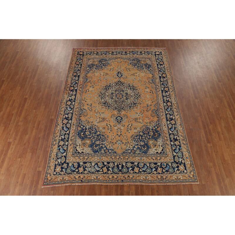 Mashad Vintage Persian Area Rug Handmade Orange Wool Carpet - 7'11" x 11'0"