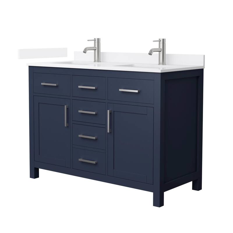 Wyndham Collection WCG2424-48D-QTZ-UNSMXX Beckett 48" Free Standing - Dark Blue / White Quartz Top / Brushed Nickel