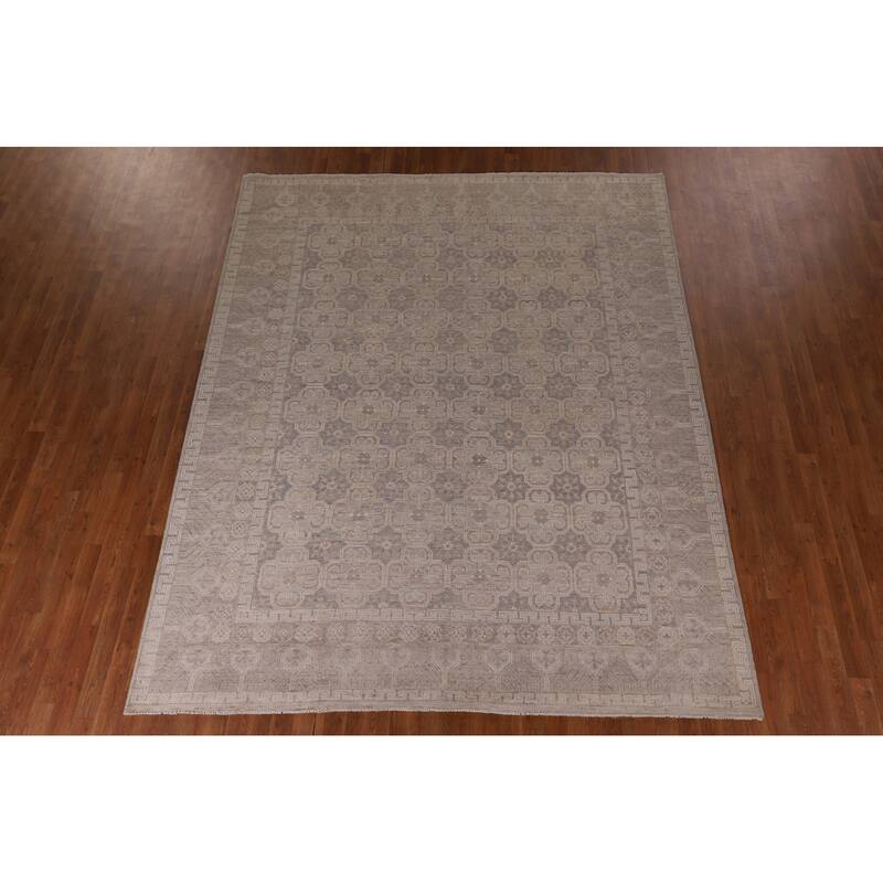 All-Over Geometric Oushak Vegetable Dye Rug Hand-Knotted Wool Carpet - 8'0" x 9'11"