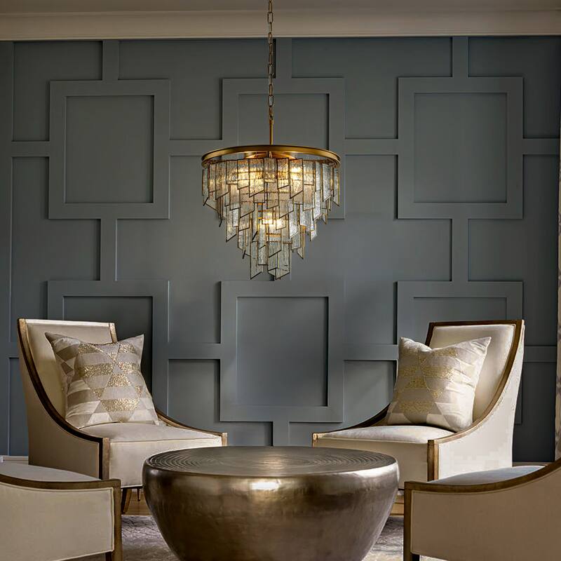 6/9-Light Luxury Water Ripple Glass Chandelier Pendant Light Modern Brass Frame Lighting Fixture for Dining Room Living Room