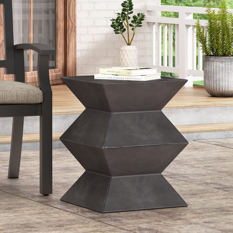 Roomfitters Outdoor Lightweight Concrete Side Table, Double-Tier Geometric Accent Patio End Table, Copper