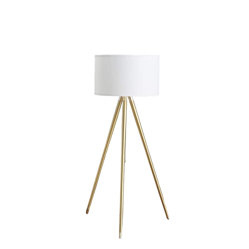 HomeRoots Gold Metal Adjustable Tripod Floor Lamp With White Linen Drum Shade