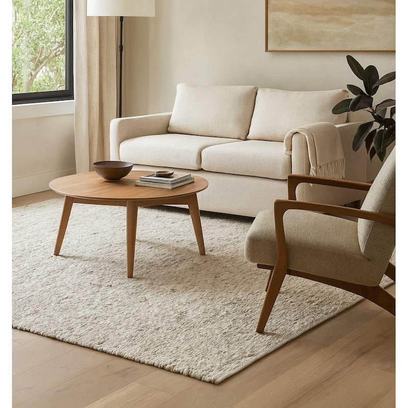 Ivory Beige Wool Handmade Modern Minimal Flatweave Area Rug - 8' x 10' - 8' x 10'