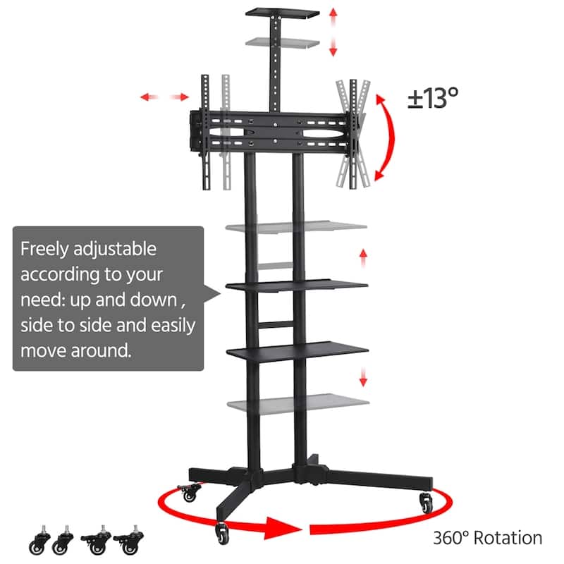 Yaheetech Height Adjustable Rolling TV Stand TV Cart for tvs 32''-75''