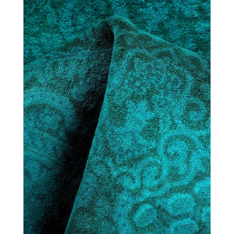 Overton Hand Knotted Wool Vintage Inspired Modern Contemporary Overdyed Blue Runner Rug - 2' 7" x 21' 0"