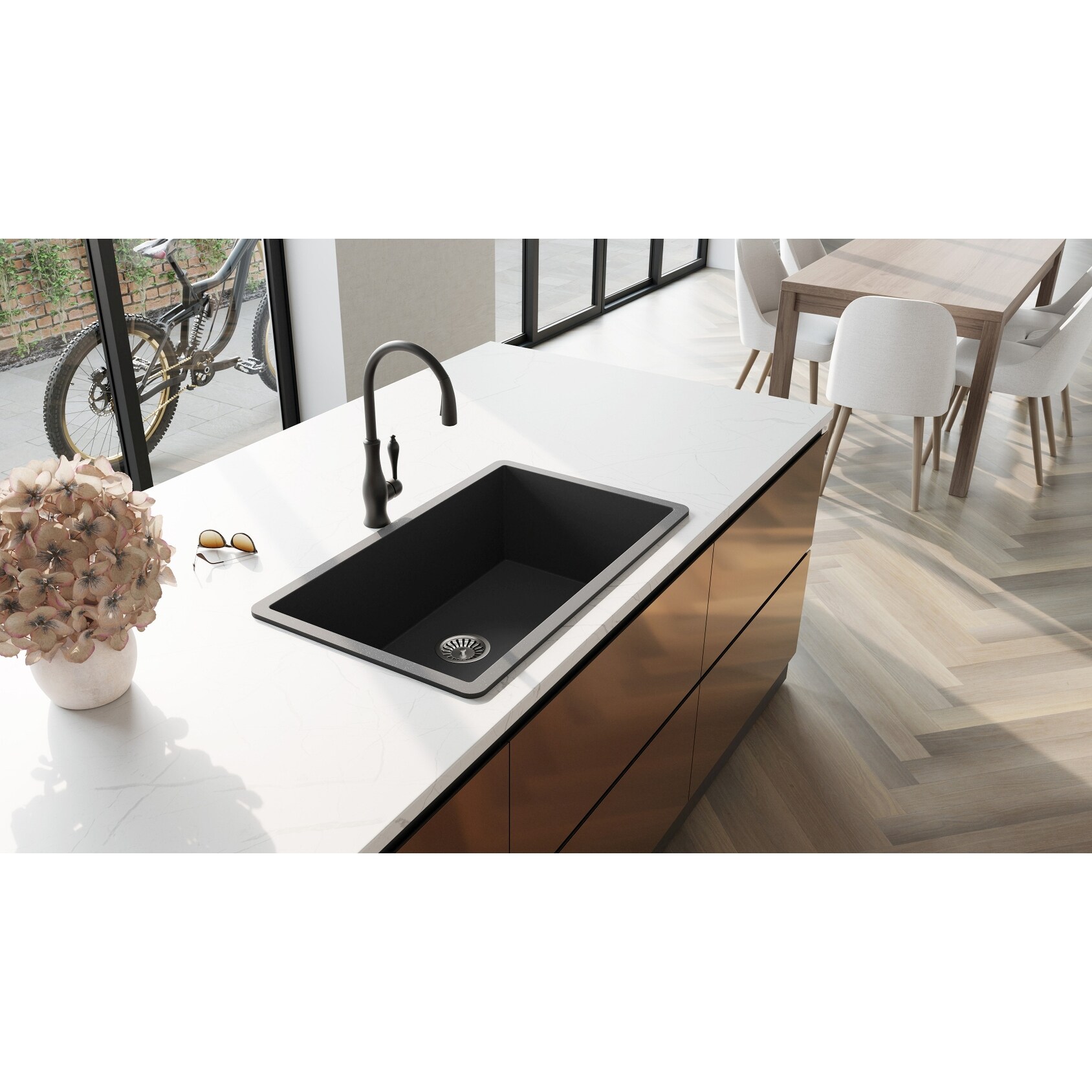 Shop Lavello Granite Composite 32 Extra Large Drop In Single Bowl Kitchen Sink Merlo Overstock 30997779 Black Metallic
