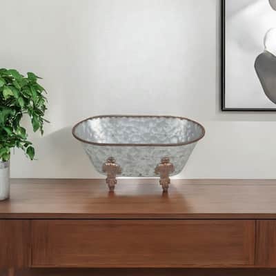 HomeRoots 5" Gray Metal Hand Painted Decorative Tub Tabletop Sculpture - 8.5' X '4.5' X '7.5